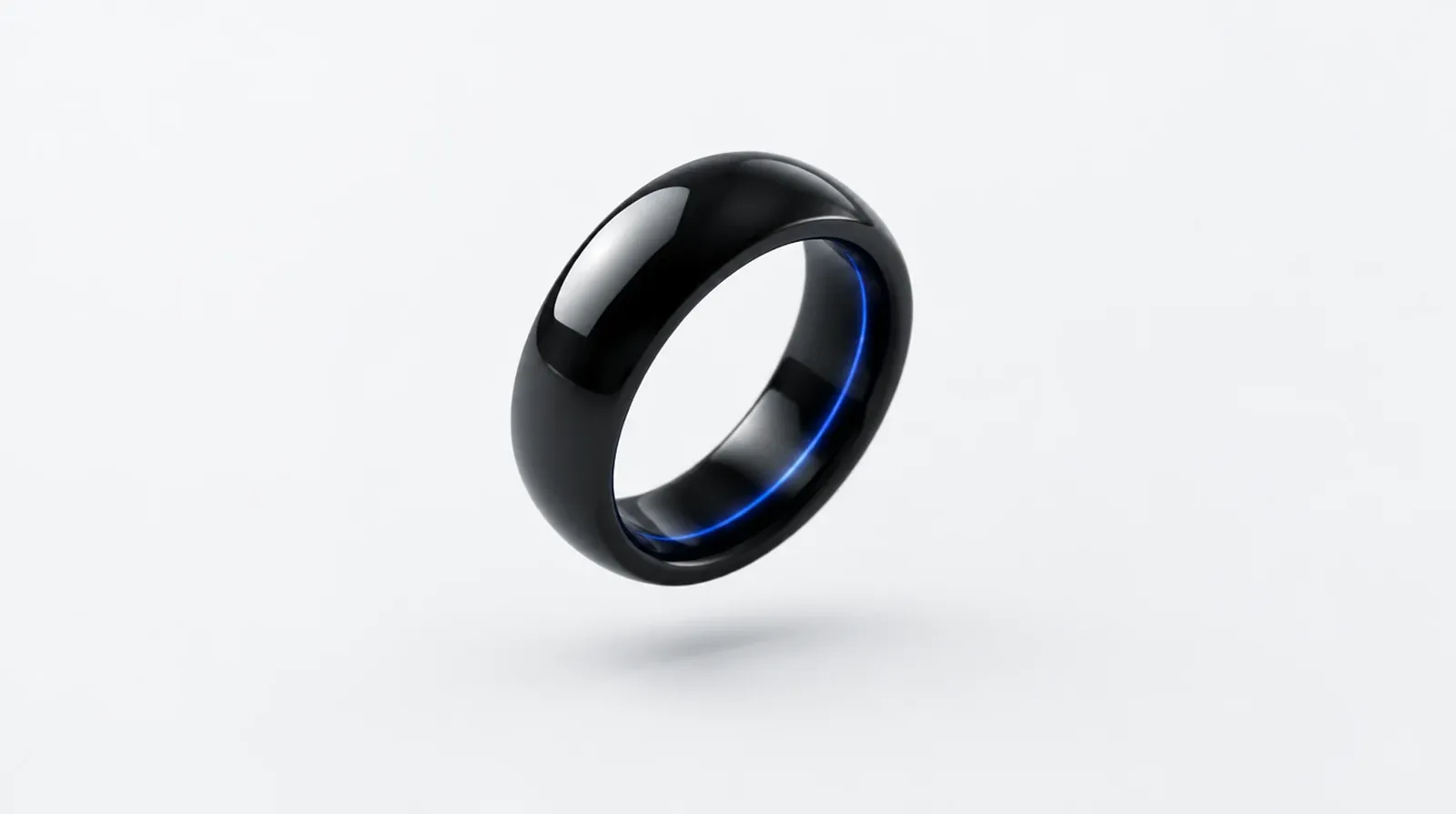 A glossy black ceramic Ring2Phone ring